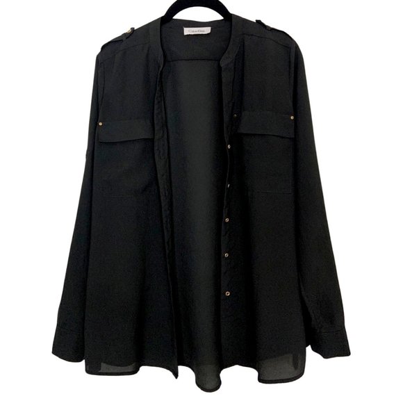 Calvin Klein Tops - Calvin Klein Semi Sheer Long Sleeve Button Down Shirt